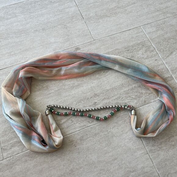Rainbow Fabric Fashion Belt Bead Chain Sparkle Striped Pastel Whimsical 70s Glam - Picture 2 of 7